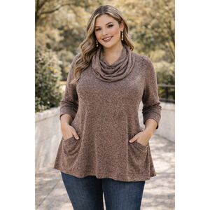 Women’s Plus Size 2X Pink Heather Cowl Neck Tunic Sweater